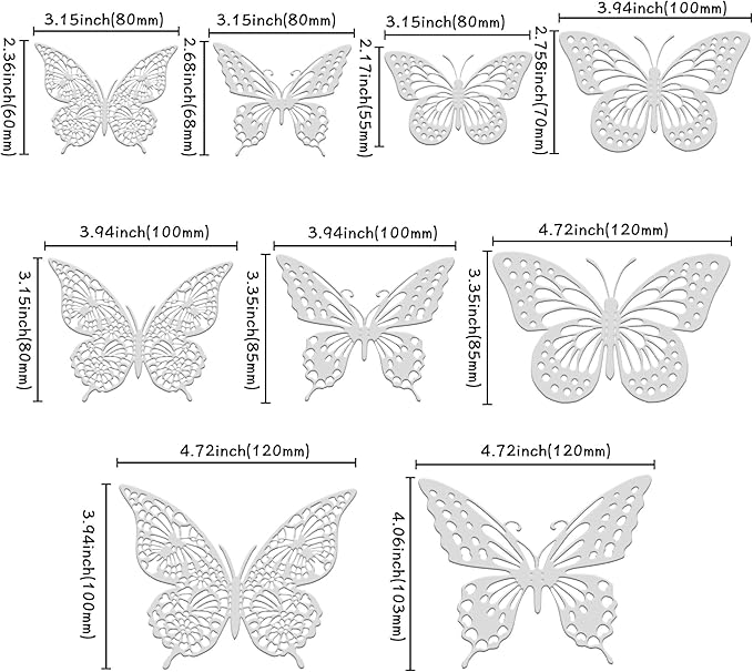 Gyufise 36 Pack Silver Glitter 3D Butterfly Cupcake Toppers Hollow Cake Decorations for Birthday Wedding Fairy Party Wall Sticker Decal