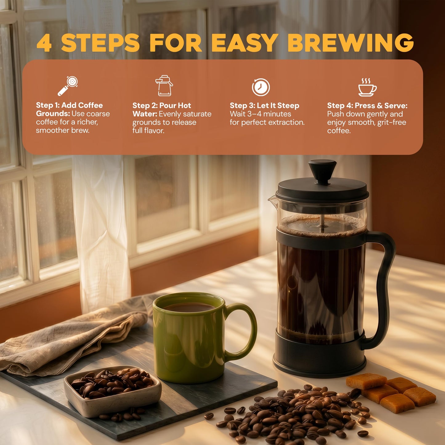 Utopia Kitchen Borosilicate Glass French Press Coffee Maker 34 Oz, Black