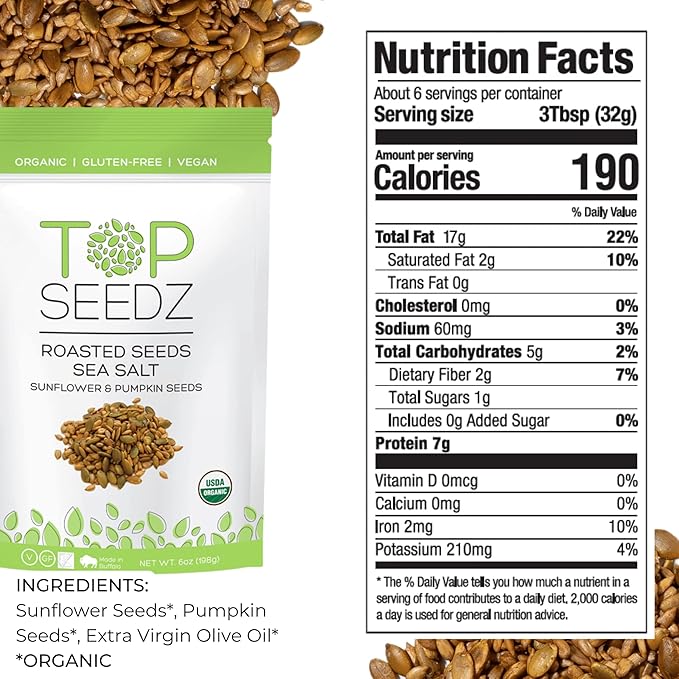 Top Seedz Deluxe Organic Gluten Free Vegan Seed Crackers and Roasted Seeds Bundle | 1 Pouch of Sea Salt Roasted Seeds | 5 Packs of Sea Salt Crackers