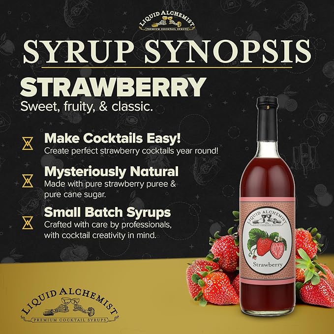 Liquid Alchemist Strawberry Syrup for Drinks - Real Ingredients Make our Strawberry Puree for Drinks a Perfect Margarita Mix - Our Flavored Syrup is Gluten & Dairy Free (12.7 oz)