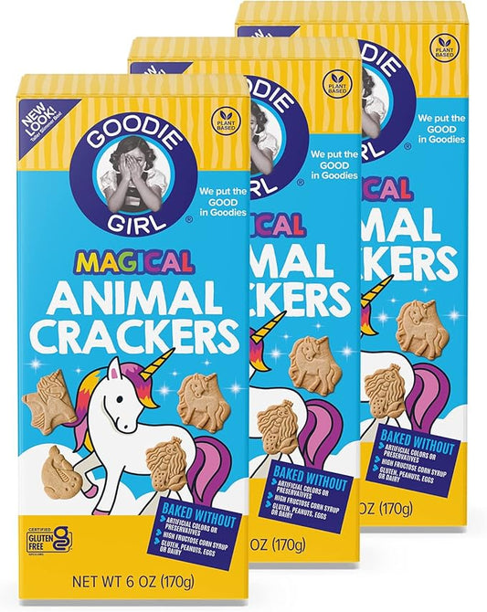 Goodie Girl Magical Animal Crackers – Gluten Free, Peanut Free, Dairy Free, Egg Free – Fun Shapes Like Unicorns & Mermaids – 6 oz Boxes (Pack of 3)