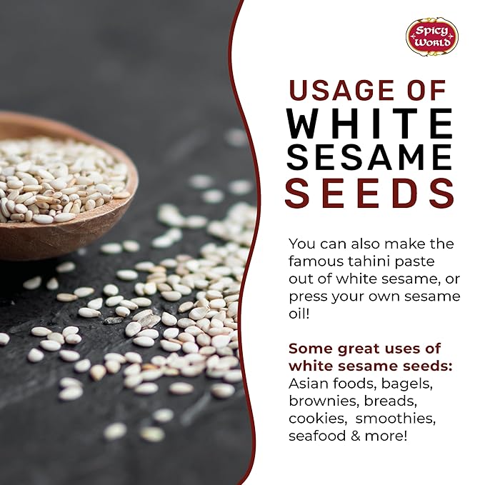 White Sesame Seeds 14oz Bag - Natural, Raw, Hulled - By Spicy World