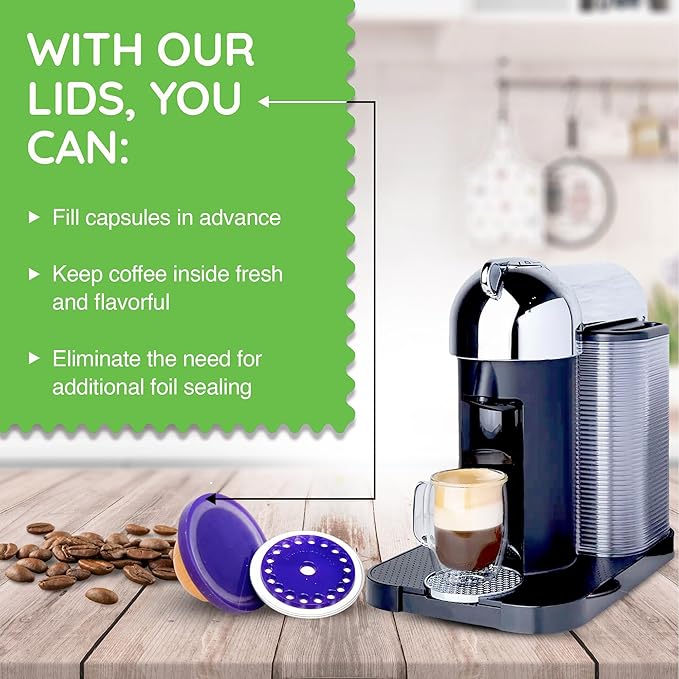 My-Cap Reusable Coffee Capsule Caps & Lid Set - Compatible with Nespresso Vertuo Pods - Reusable, Food Grade & BPA Free Coffee Pod Cap & Lid - Reuse & Reseal your Nespresso Vertuo Capsules