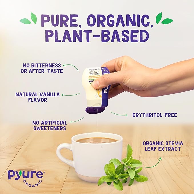 Pyure Organic Vanilla Stevia Liquid Sweetener | Sugar-Free Stevia Drops | Keto Sugar Substitute | Zero Calorie, Zero Carb, Zero Sugar | Liquid Sweetener for Coffee, Tea, Baking | 1.8 fl oz Bottle