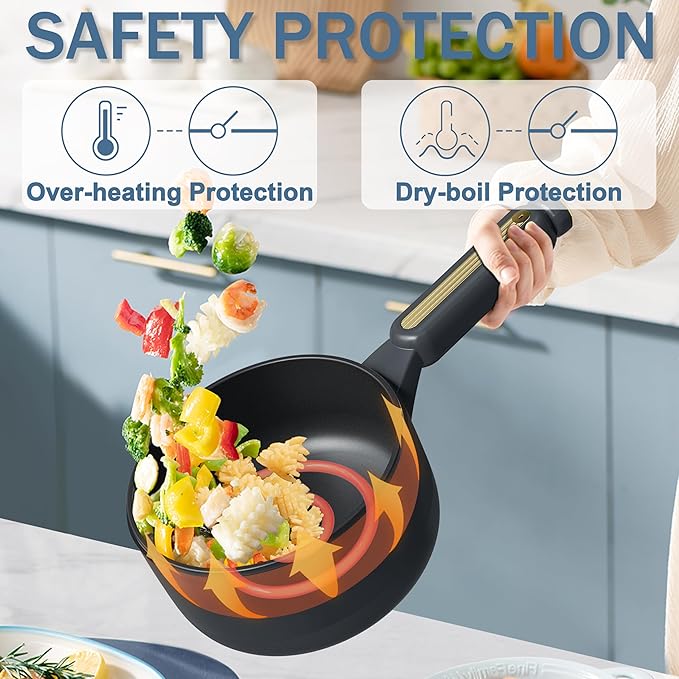 TOPWIT Hot Pot Electric, 2L Electric Pot, Non-Stick Saut챕 Pan, Portable Cooker for Steak, Egg, Fried Rice, Ramen, Soup with Dual Power Control (Silicone Spatula Included), Grey