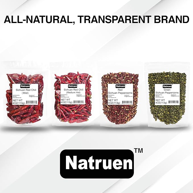 Natruen Whole Dry Szechuan Chinese Red Chili Pods 4 Oz (Medium Hot), Spicy Sichuan Dried Red Hot Chilies for Chili Oil, Paste, and Sauce