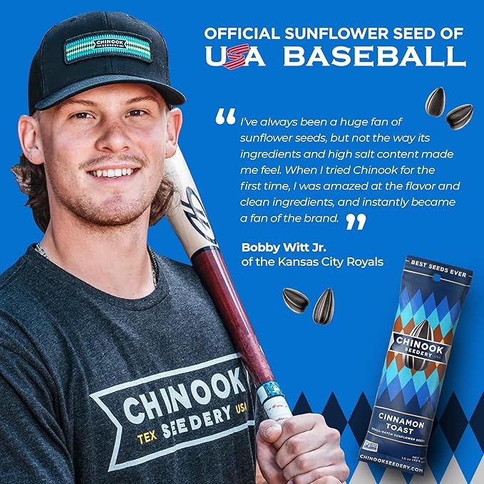 Chinook Seedery Roasted Sunflower Seeds to Eat - 1.5 oz (Pack of 36) Cinnamon Toast - Jumbo Low Sodium Sunflower Seeds Keto Snacks - Adventure, Baseball, School Snacks - Gluten Free, Non GMO Snacks