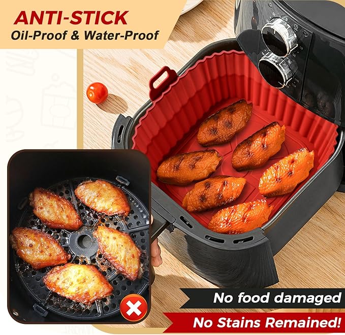 3 Pack Air Fryer Silicone Liners 8inch Air Fryer Silicone Pot Reusable Food Grade Silicone Airfryer Liners Baking Basket Accessories Replacement of Flammable Disposable Parchment Paper