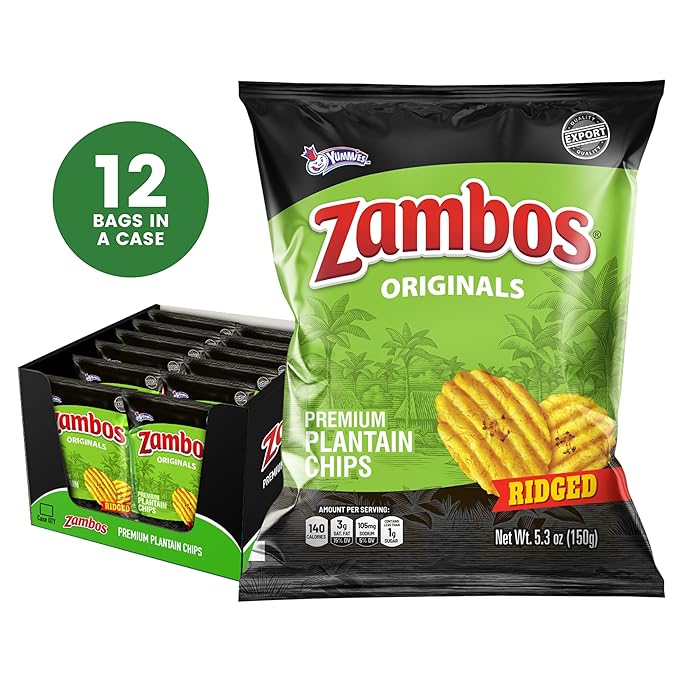 Zambos Plantain Chips Original, Ridged (Pack of 12)