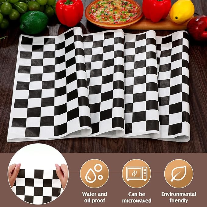 Honeydak 600 Pcs Sandwich Wrapping Paper Sheet 15x15 Checkered Food Wax Sheets Parchment Burgers Paper Basket Liner Grease Restaurant Wedding Party Supplies for Wrapping Bread BBQ