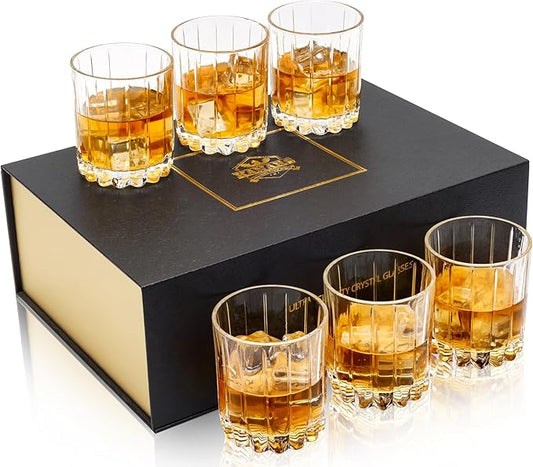 KANARS Crystal Whiskey Glasses Set of 6-10 Oz Rock Glasses in Elegant Gift Box - Bourbon Glass Tumbler for Birthday, Wedding Anniversary, Housewarming and Retirement - Whisky Men Gifts