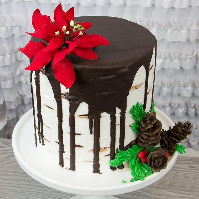 Global Sugar Art Poinsettia Sugar Cake Flowers, Fancy, Large Red, 3 Count by Chef Alan Tetreault. Perfect for Christmas Cake Decorations, Yule Logs, Gingerbread Houses, and more.