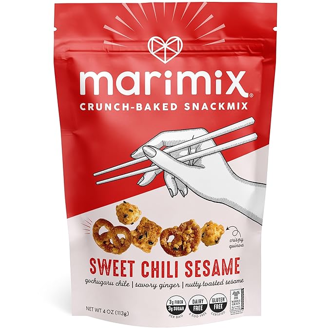 Marimix Snack Mix | Sweet Chili Sesame | Crunch Baked Sweet & Salty Savory Plant Based Naturally Gluten Free Whole Grain Fiber Charcuterie Pretzel Trail Party Mix | No Artificial Ingredients