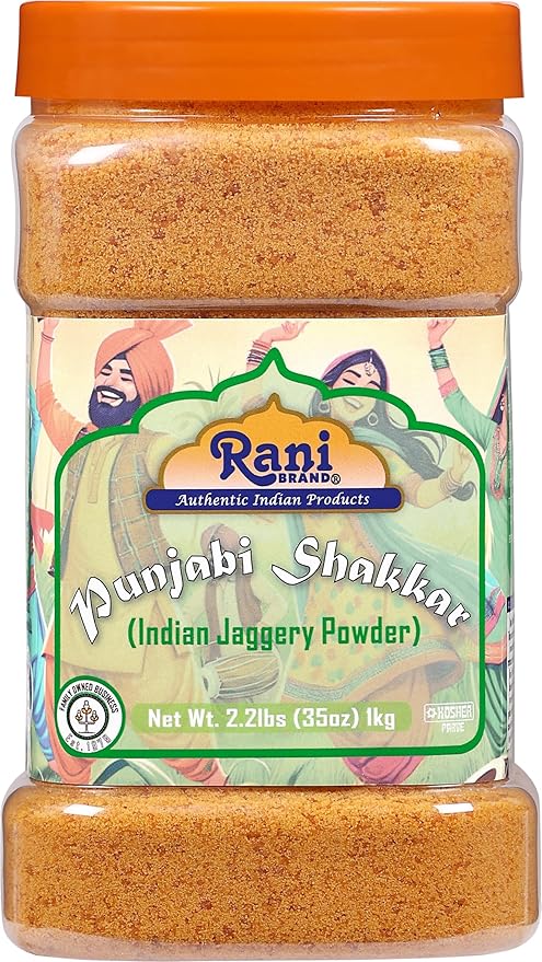 Rani Punjabi Shakkar (Gur Jaggery Powder) Indian Unrefined Raw Cane Sugar 35oz (2.2lbs) 1kg PET Jar ~ Gluten Friendly | Vegan | NON-GMO | Kosher | No Salt or fillers | Indian Product