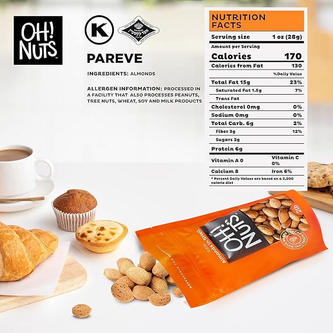 Oh! Nuts Raw Almond in Shell - Bulk Almonds - 2 lb - 100% Natural Whole Almonds