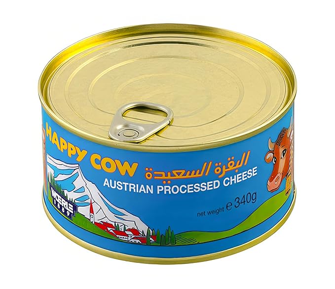 Happy Cow Halal Austrian Processed Cheese 12 OZ (340g) Easy Open Can, Rich Cheddar Flavor, Long Shelf Life, Perfect for Cooking, Snacking,Camping