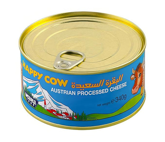 Happy Cow Halal Austrian Processed Cheese 12 OZ (340g) Easy Open Can, Rich Cheddar Flavor, Long Shelf Life, Perfect for Cooking, Snacking,Camping