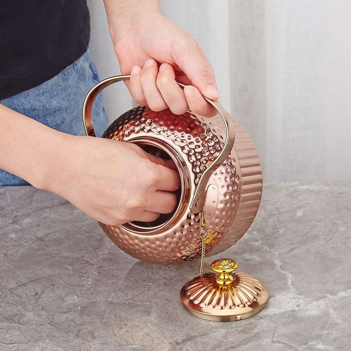 SANQIAHOME Antique 1.4L (45 Oz) Stainless Steel Teapot with Infuser Copper