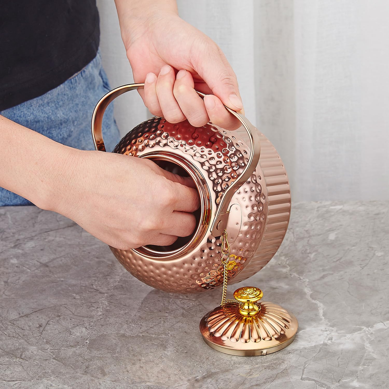SANQIAHOME Antique 1.4L (45 Oz) Stainless Steel Teapot with Infuser Copper