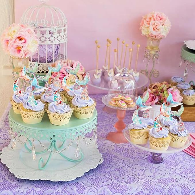 40Pcs Edible Mermaid Tails Cupcake Toppers Wafer Paper Mermaid Tail for Mermaid Party Cake Drink Decoration Baby Shower Party Supplies