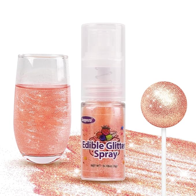 Shimmer Rose Gold Edible Glitter Spray, 5g Edible Glitter for Cocktails, Drinks, Luster Dust Edible for Cake Decorating, Baking, Chocolate, Strawberry, Food Grade