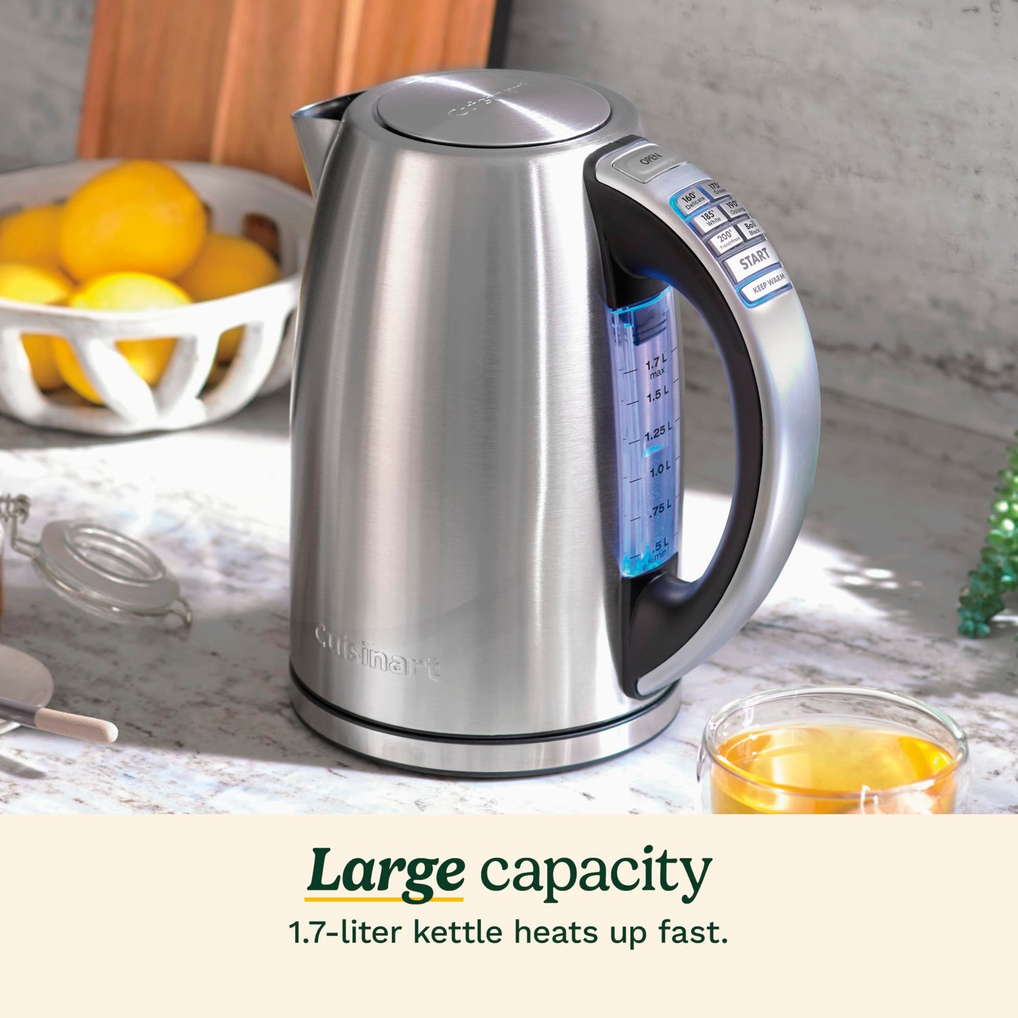 Cuisinart Electric Kettle, 1500W Fast Heating, 6 Temp Presets, 1.7L
