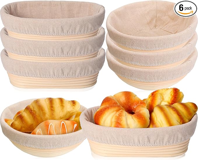 Geetery 6 Pack Bread Banneton Proofing Baskets 10 Inch Oval and 9 Inch Round Rattan Sourdough Baskets Dough Proofing Bowls with Liners and Dough Scraper for Home Sourdough Bread Baking Supplies
