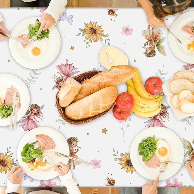 Fairy Party Tablecloths - 3Pcs A Little Fairy Party Table Covers Decorations, Floral Girls Themed Rectangular Plastic Disposable Table Cloth Decor for Kids Girls Birthday Baby Shower Supplies