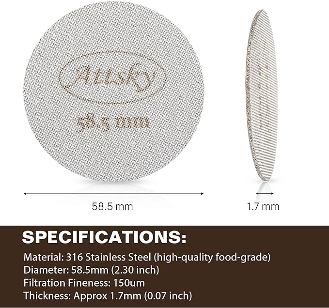 58.5mm Espresso Puck Screen, Espresso Filter for 58mm Portafilter Filter Basket, Reusable Espresso Screen with 1.7mm Thickness 150?œm 316 Stainless Steel