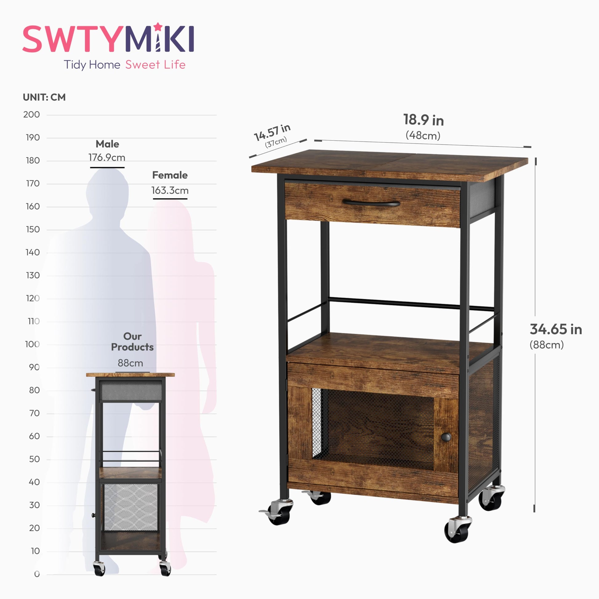 SWTYMIKI Buffets Coffee Bar Cabinet - Rolling Kitchen Rack, Farmhouse Small Coffee Stand with