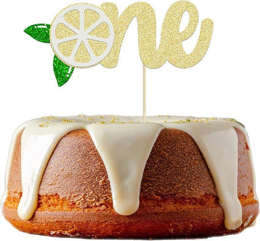 1Pc Lemon 1st Birthday Cake Topper Glitter Lemon One Cake Pick Fruit Theme Lemonade First Birthday Cake Decorations for Lemon Theme Baby Shower Boys Girls 1st Birthday Party Supplies