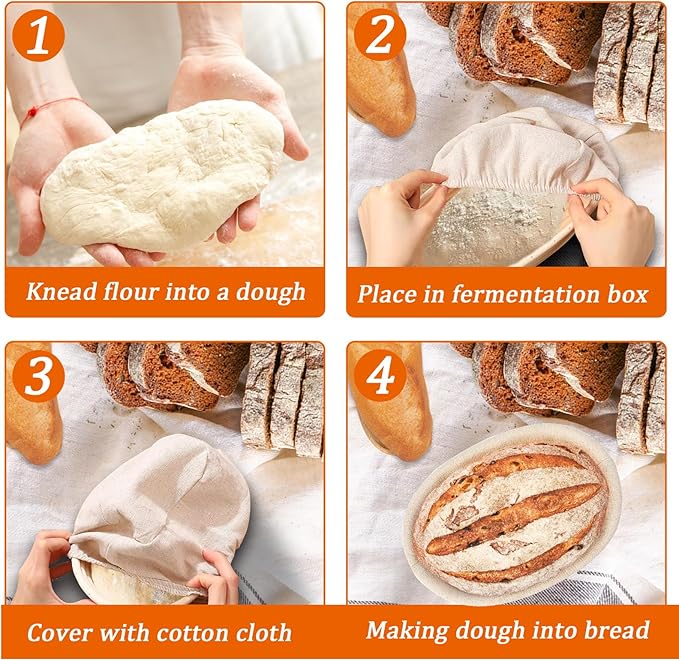 10 inch Oval Banneton Bread Proofing Basket Sourdough Bread Baking Supplies Set of 3 Sourdough Starter Kit Baking Gifts