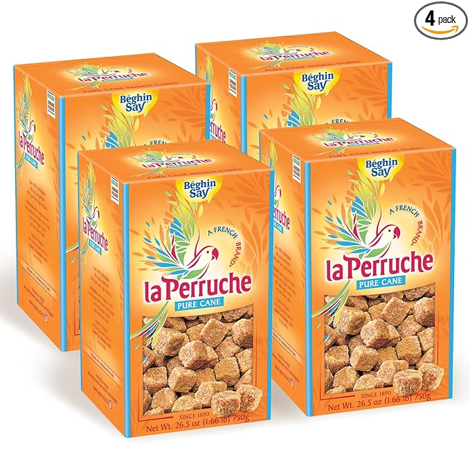 La Perruche Pure Cane Brown Sugar Cubes (750g/1.65lb box) | Ideal Sugar Cubes for Coffee | Pack of 4