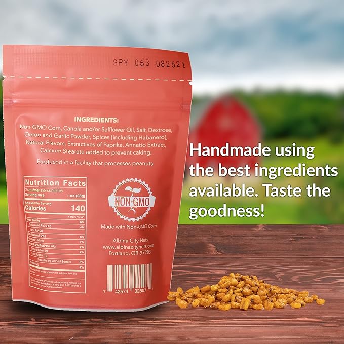 Albina City Nuts Spicy Toasted Corn ??Supremely Spicy, Tasty Snack with a Gentle Crunch Made from Non-GMO Ingredients Free of Sulfites, Gluten, Artificial Flavors, and Preservatives ??3oz
