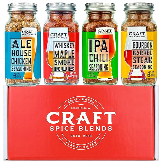 Craft Spice Blends Grilling Seasoning & Rub 4-Pack Gift Set - Top Shelf Spices Raising the Bar on Flavor - Spice Blends for Smoker, BBQ, Grill and More - Father's Day, Birthday, Anniversary - All Natural, Crafted in the USA