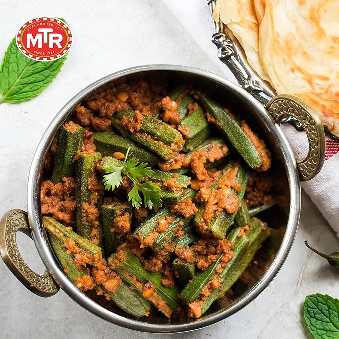 MTR - Bhindi Masala - Fried Okra in Spiced Gravy - Authentic Indian Ready To Eat Meal - Plant-Based, Delicious Microwave Food - Perfect for Quick and Nutritious Indian Cuisine Lovers - (Pack of 6)