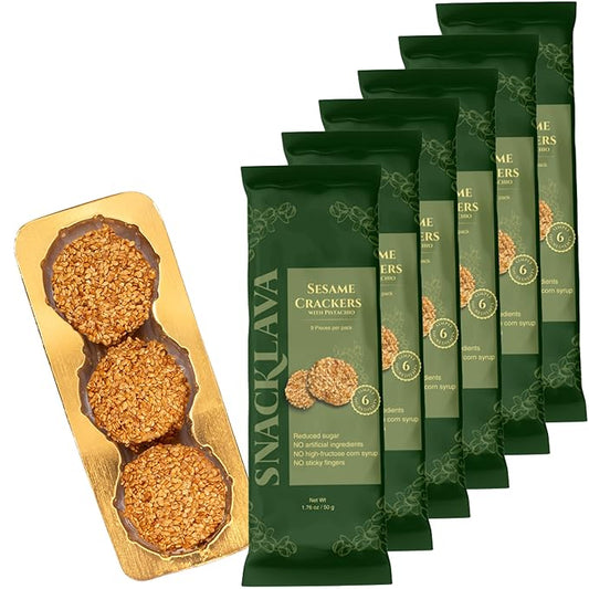 Snacklava Sesame Pistachio Crackers ??6 Pack (9 Pieces per Pack) | All-Natural, Handcrafted Gourmet Snack | 5g Protein per Pack | Perfect for Charcuterie, Cheese Pairings & Gifting