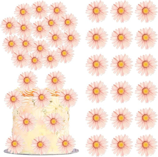 60 Pack Edible Flower Cupcake Toppers Wafer Paper Beautiful Flower Cake Picks for Wedding Birthday Theme Baby Shower Party Cake Decorations Supplies Pink
