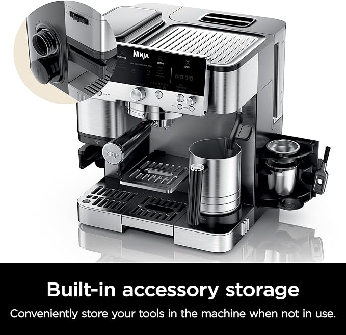 Ninja | Espresso Machine and Drip Coffee Maker| Luxe Caf챕 Premier Series | Integrated Coffee Grinder, Milk Frother, Assisted Tamper & Built-In Espresso Accessory Storage | Stainless Steel | ES601