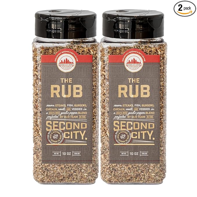The Rub Seasoning for Steaks, Burgers, Fish, Chicken, and Veggies 10oz 2-pack, A Seasoning Blend of Zesty Garlic Pepper, Rich With Exotic Porcini Mushrooms and Tellicherry peppers For Meats and Seafood - by Second City Prime