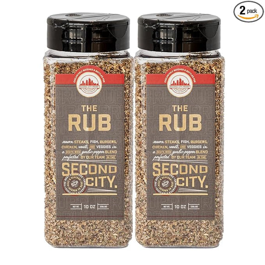 The Rub Seasoning for Steaks, Burgers, Fish, Chicken, and Veggies 10oz 2-pack, A Seasoning Blend of Zesty Garlic Pepper, Rich With Exotic Porcini Mushrooms and Tellicherry peppers For Meats and Seafood - by Second City Prime