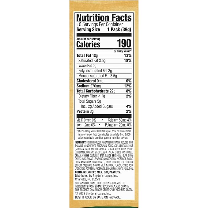 Lance Sandwich Crackers, Captain's Wafers Cream Cheese and Chives, 10 Packs, 6 Sandwiches Each