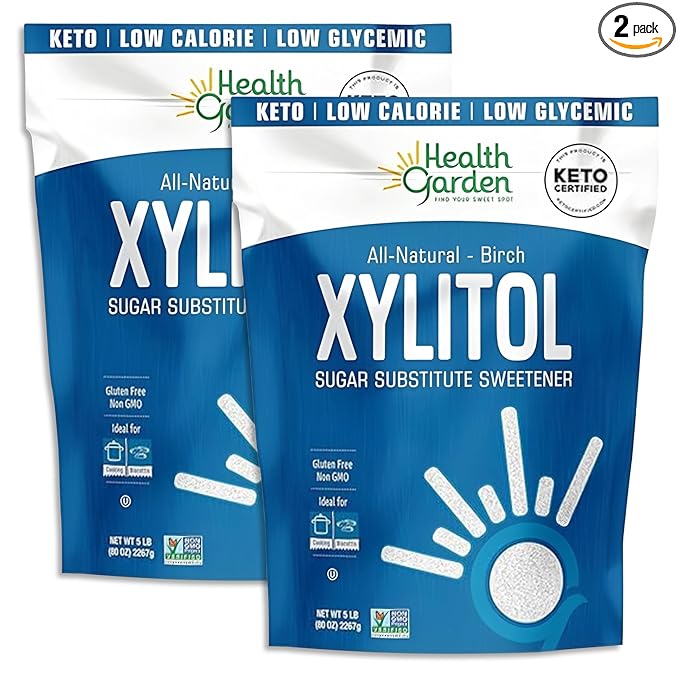 Health Garden Birch Xylitol Sweetener - 5 LB - 2 Pack - Pure Birch Xylitol - Non GMO, Kosher, and Made in the U.S.A. - Ideal Powdered Sugar Substitute - Non-GMO Sugar Alternative