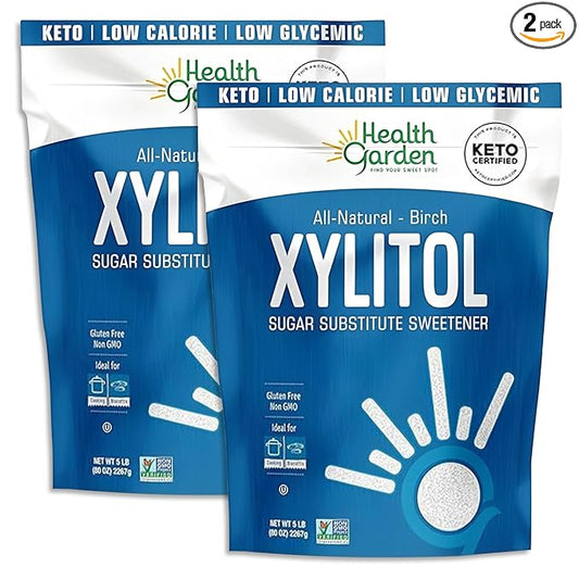 Health Garden Birch Xylitol Sweetener - 5 LB - 2 Pack - Pure Birch Xylitol - Non GMO, Kosher, and Made in the U.S.A. - Ideal Powdered Sugar Substitute - Non-GMO Sugar Alternative