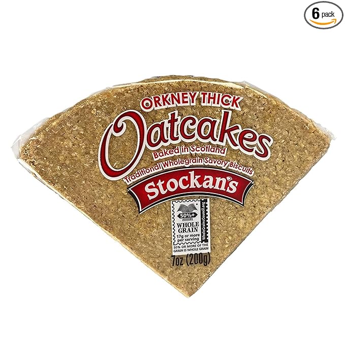 Stockan's Orkney Wholegrain Thick Oatcakes - Traditional Scottish Savoury Biscuits Imported from Scotland - 6 Packs (8 Oatcakes in Each Pack)