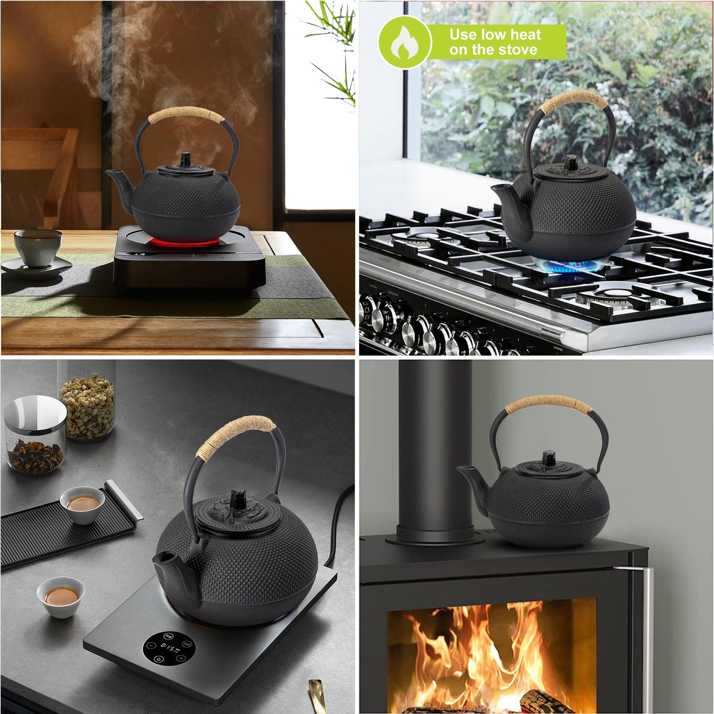 suyika Japanese Tetsubin Cast Iron Teapot Tea Kettle pot with Stainless Steel Infuser for Stovetop
