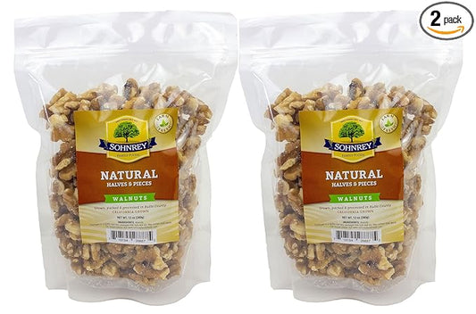 Raw Natural California Walnuts Halves and Pieces 12 oz (Pack of 2)