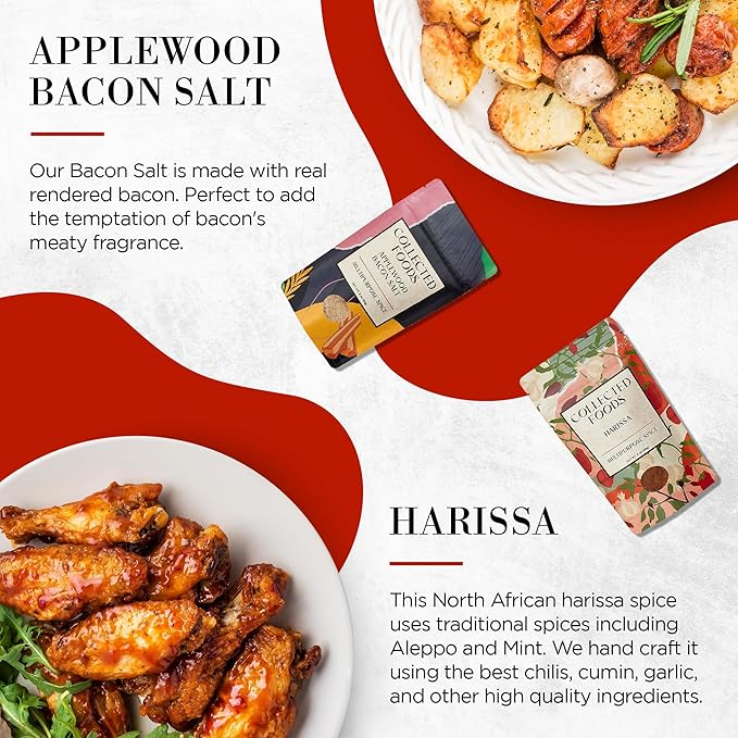 BBQ Seasoning and Rub Gift Set - BBQ Seasonings and Spices for Cooking with the Grill - Gourmet Spice Set: Bacon Salt, Harissa, Umami Mushroom Powder, Coffee Rub, Tuscan Grill