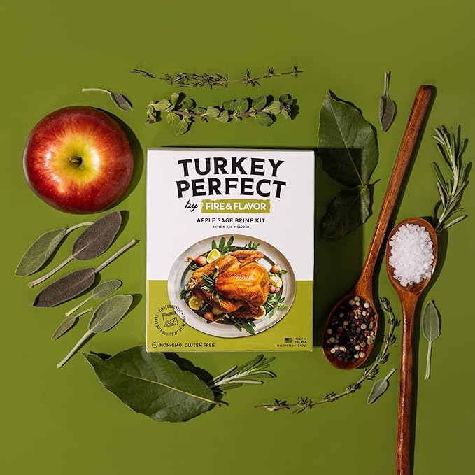 Fire & Flavor Apple Sage Perfect Brine - Turkey Brine Kit with Bag for Roasting, Grilling, Smoking, and Frying - Brining Seasonings for Cooking and Turkey Brine Bag - Turkey Brine and Rub Kit, 1 Count (Pack of 1)