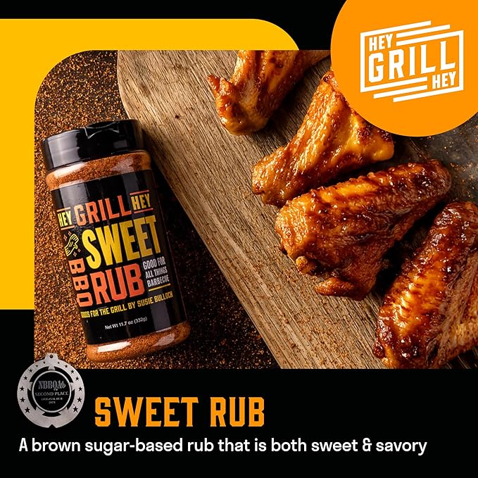 Hey Grill Hey | Chicken Wing Seasoning & Sauce Kit | All-in-one Crispy Batter, BBQ Rub, and Sweet Heat BBQ Sauce | Wing Night: Smoked & Fried Wing Kit
